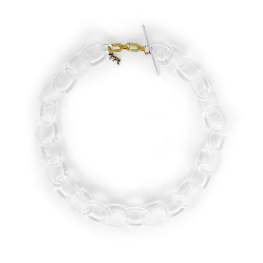 Collar cadena de acrílico transparente, liviano, cómodo, versátil y atemporal. Diseño conceptual latinoamericano unisex, ajustable.