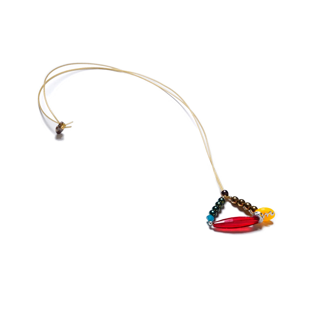 Collar elástico de cuentas multicolor, ajustable, liviano, cómodo, versátil y atemporal. Diseño conceptual latinoamericano. Escala micro.