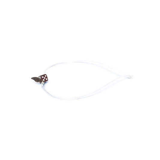 Pulsera marrón elástica, liviana, cómoda, versátil y atemporal. Diseño conceptual latinoamericano. Escala micro. Amuleto Dado.