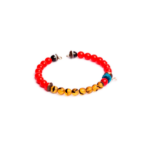 Pulsera flexible de cuentas variadas, con hilo memory. Diseño conceptual latinoamericano. Objetos de Edición Limitada. Escala micro.