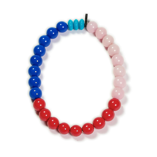 Choker elástico de cuentas multicolor, liviano, cómodo, versátil y atemporal. Diseño conceptual latinoamericano unisex. 