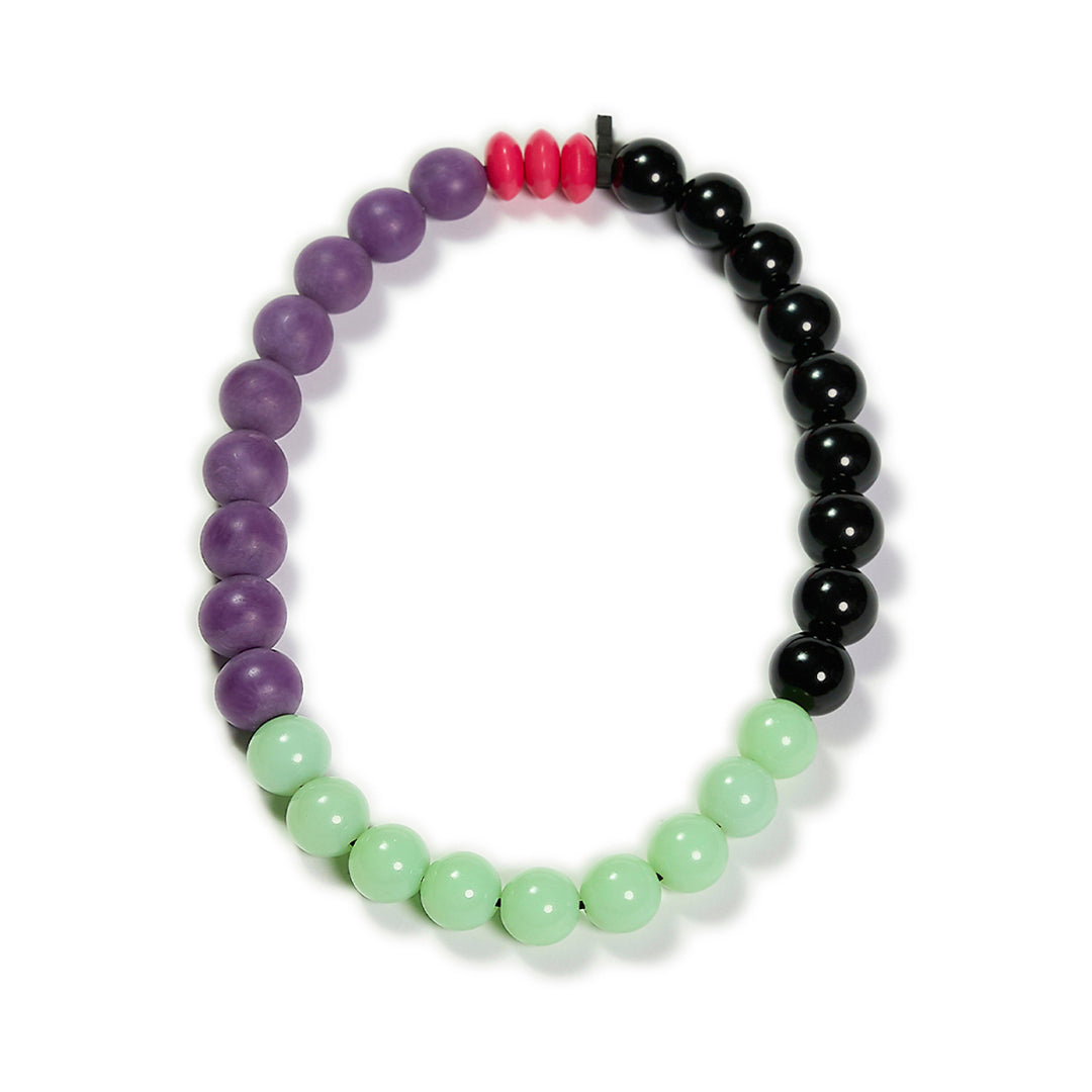 Choker elástico de cuentas multicolor, liviano, cómodo, versátil y atemporal. Diseño conceptual latinoamericano unisex. 