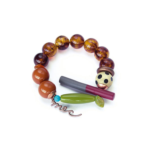 Pulsera multicolor elástica, liviana, cómoda, versátil y atemporal. Diseño conceptual latinoamericano. Escala macro.